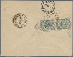 Br Iran: 1917. Envelope Bearing Yvert 304, 3c Grey And Green (pair) Tied By Teheran/No 6 Double Ring Wi - Iran