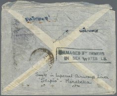 Br Iran: 1936, Katastrophenpost, "DAMAGED BY IMMERS. IN SEA WATER I.S.", Ra2 Rückseitig Auf Luftpostbri - Iran