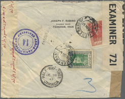 Br Iran: 1942, Commercial Cover From Teheran To Kingston Jamaica, 1,50 R And 30 R. Clear Cancelled, Cen - Iran