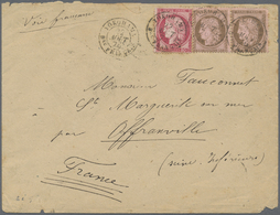 Br Japan: 1876, FRENCH P.O., Cover Bearing Ceres Horiz. Pair 10c. Brown On Rose And Single 80c. Carmine - Other & Unclassified