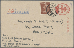 GA Japanische Besetzung  WK II - Hongkong: 1944, Mounted Warrior Card 2 S. Uprated 1 S. Brown Canc. "(H - 1941-45 Occupazione Giapponese