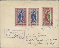 Br Jemen: 1947, Prince's Flight To United Nations, Red Overprint, 8b. Vertical Pair And Single 1i., On - Jemen