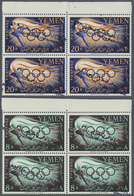 **/ Jemen - Königreich: 1962/65, 2 B./20 B. With Black Ovpt., Top Margin Blocks-4, Mint Never Hinged, 8 - Yemen