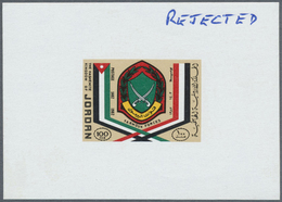 ** Jordanien: 1982, Yarmouk Troops PROOF Miniature Sheet In Miniature Design (30 X 21 Mm) On Gummed Pap - Jordanië