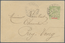 GA Kambodscha: 1903. French Indo-China Postal Stationery Envelope 5c Yellow- Green Cancelled By Soairie - Cambodja