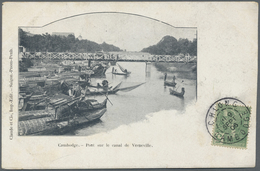 Br Kambodscha: 1904, 5 C Green With Cds CHLONG CAMBODGE, 9 SEPT 06, On Picture Postcard "Pont Sur Le Ca - Kambodscha