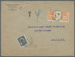 Br Kambodscha: 1930. Envelope Addressed To Saigon Bearing Indo-China SG 140,1c Orange (gutter Pair) Tie - Cambodja