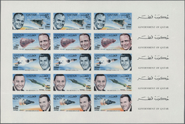 ** Katar / Qatar: 1966, Space Research Revaluation Overprints, Imperforate Issue, Two Complete Sheets, - Qatar