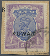 Brfst Kuwait: 1923, 5r. Ultramarine And Violet, Fresh Colours, Well Perforated, On Piece. SG £275. - Kuwait