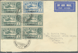 Br Kuwait: 1934, Airmails 2a. Deep Blue-green (5) And 3a. Blue, Attractive Franking On Arimail Cover Fr - Koeweit