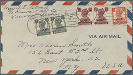 Br Kuwait: 1947. Air Mail Envelope Addressed To The United States Bearing SG 52, 3p Slate (pair), SG 57 - Kuwait