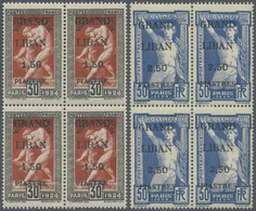 * Libanon: 1924, Olympic Games, Complete Set As Blocks Of Four, 50c. On 10c. With Variety "Small Fat A - Libanon