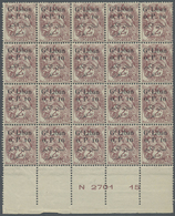 ** Libanon: 1924, 0.10pi. On 2c. Lilac-brown, Bottom Marginal Plate Block Of 20 (slightly Separated At - Lebanon