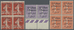 */** Libanon: 1924/1925, Bilingual Overprints, Ten Values As Horiz. Pair (8) Resp. Block Of Four (2), One - Liban