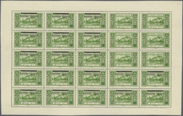 ** Libanon: 1927, "Republique Libanaise" Overprints, 0.50pi. Yellow-green, Pane Of 25 Stamps, Six Stamp - Lebanon