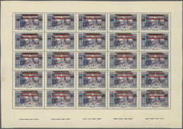 ** Libanon: 1928, "Republique Libanaise" Overprints, 15pi. On 25pi. Ultramarine, Pane Of 25 Stamps With - Libanon