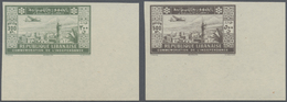 ** Libanon: 1943, Independence Airmails 25pia. To 500pia. IMPERFORATE Set From Lower Right Corner, Mint - Lebanon