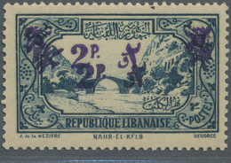** Libanon: 1945, 2pi. On 5pi. Greenish Blue With DOUBLE Overprint, Unmounted Mint, Signed Calves. Maur - Libanon