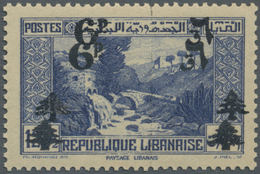 ** Libanon: 1945, 6pi. On 12½pi. Ultramarine With DOUBLE Overprint, Unmounted Mint, Signed Calves. Maur - Libanon