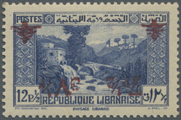 ** Libanon: 1945, 7½pi. On 12½pi. Ultramarine With INVERTED Overprint, Unmounted Mint, Signed Calves. M - Libanon