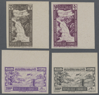 ** Libanon: 1945, Litani Waterfall And Skiing Place 'Les Cedres' Complete IMPERFORATE Set On Greyish Pa - Lebanon