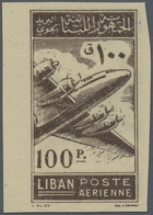 ** Libanon: 1952, Post Airplane 100pia. Dark Brown IMPERFORATE And Printed On BOTH SIDES, Mint Never Hi - Lebanon