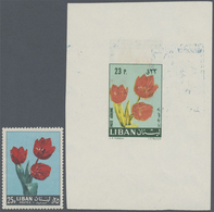 (*) Libanon: 1960 Ca., Tulip 23 Pia. Unissued Value Color Trial Proof On Both Sides Of Sheetlet And Sing - Lebanon
