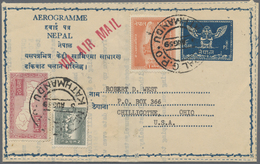 GA Nepal: 1959 First Aerogramme 8p. Blue, Type 4, Used From Kathmandu To Chillicothe, Ohio, USA "VIA AI - Nepal