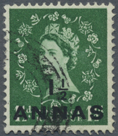 O Oman: 1956-57 Muscat QEII. 1½a. On 1½d. Green, Wmk St. Edwards Crown, Used With Part Strike Of Cds. - Oman