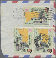 Brfst Oman: 1978 'National Day' 40 On 150b. Pair And Single Used On Part Of Airmail Envelope, The Single T - Oman