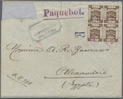 Br Palästina: 1918, A Very Unusual Steamship Cover With 1 M Olive Block Of 4 Of The Typographed Issue T - Palästina