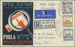 GA Palästina: 1945, Tel Aviv Philatellic Exhibiton Stationery Cards Used (6): Air Mail Registered To Lo - Palästina