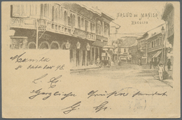 GA Philippinen: 1898 "SALUD DE MANILA" Illustration On Back Of German Navy Ship Mail Postal Stationery - Filippijnen