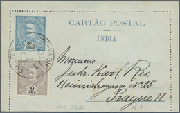 GA Portugiesisch-Indien: 1912/13, Two Letter Cards Registered To Prague/Bohemia:  2 1/2 T. Uprated 9 Rs - India Portoghese