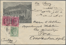 Br Aden: 1907: Printed Advertising Envelope (shortened) From HOTEL DE L'EUROPE In ADEN (with Picture On - Yémen