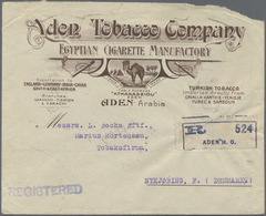 Br Aden: 1923 Illustrated 'Aden Tobacco Company' Cover Sent Registered To Denmark Via London, Franked O - Jemen