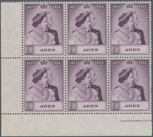 ** Aden: 1948, Royal Silver Wedding 10r. Mauve Block Of Six From Lower Left Corner, Mint Never Hinged, - Yémen