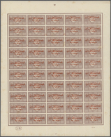 ** Saudi-Arabien - Hedschas: 1925, 1 Pa. Lilacbrown Complete Sheet Of 50 With Margins, Red Overprinted, - Saoedi-Arabië