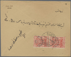 Br Saudi-Arabien - Nedschd: 1926, Pair 1/2 Pia. Red With Blue Nejd Overprint On Cover Tied By "DJEDDA" - Saoedi-Arabië