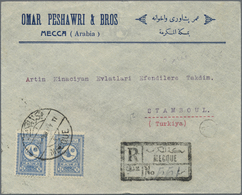 Br Saudi-Arabien - Nedschd: 1929, Registered Commercial Cover Bearing Two 1 3/4 Pia. Grey Blue Tied By - Saudi-Arabien