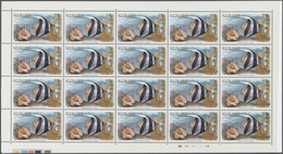 ** Schardscha / Sharjah: 1966, Fishes, 1np. To 10r., Complete Set Of 17 Values As (folded) Sheets Of 20 - Schardscha