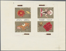 (*) Schardscha / Sharjah: 1972, Zodiac Signs/Flowers/Space, Combined Tête-bêche Proof Sheet On Ungummed - Sharjah