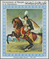 ** Schardscha / Sharjah: 1972, Horsemen, 5r. Souvenir Sheet (Delacroix Painting), Four Copies With Sliv - Sharjah