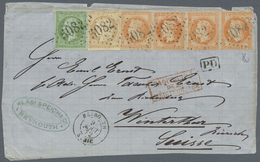 Brfst Syrien: France: 1862, Empire Lauré 40 C. Orange, Two Horizontal Pairs And 5 C. Green And Ceres 15 C. - Syrië