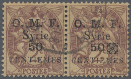 O Syrien: 1920, Squared Alep Overprints, 50c. On 2c. Lilac-brown, Horiz. Pair Used, Left Stamp WITHOUT - Syrië