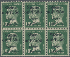 ** Syrien: 1924, 0.50pi. On 10c. Green, DOUBLE OVERPRINT, Block Of Six, Unmounted Mint (left Pair Creas - Syria