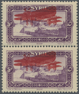 ** Syrien: 1926, Airmails, 5pi. Violet With DOUBLE Overprint, Vertical Pair, Unmounted Mint. Attractive - Syria