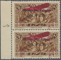 */** Syrien: 1926, War Refugee's Relief, Airmail 3pi. + 2pi. Brown, Left Marginal Vertical Pair, Top Stam - Syrië