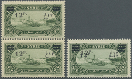 ** Syrien: 1926, 12pi. On 1.25pi. Green, Single Stamp With Inverted Ovp. And Vertical Pair With Ovp. On - Syrië