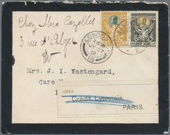 Br Thailand: 1912 Mourning Cover From Bangkok (27.6.12) To London (27.7.12) And The Forwarded To Paris, - Thailand